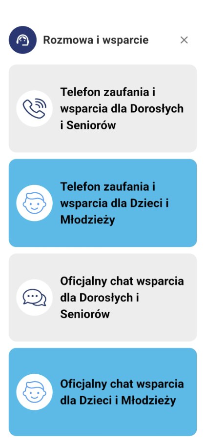 Ekran Rozmowa i wsparcie: telefony zaufania i czaty